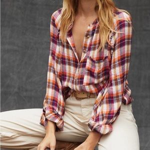 Anthropologie Pilcro Breezy Plaid Buttondown Shirt in Berry Size XS
